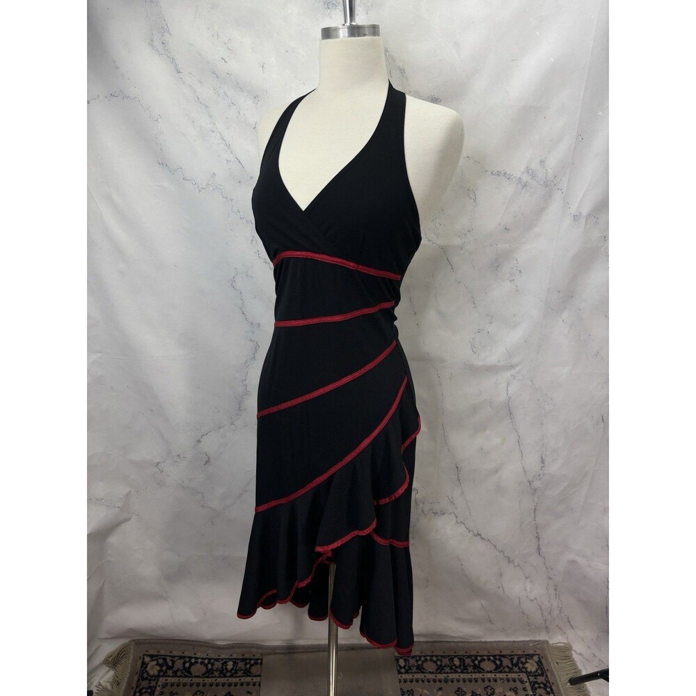 Vintage Y2k Asymmetrical Venus Dress S Halter Ruffled Tiered Hi Lo Black Bratz - Picture 14 of 16
